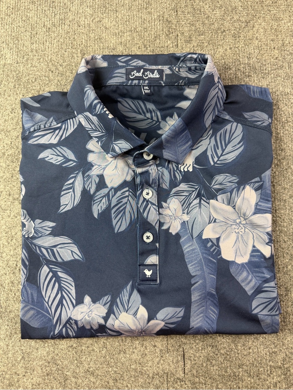 Bad Birdie Mens Short Sleeve Floral Tiger Print Golf Polo Shirt Size XXL Blue